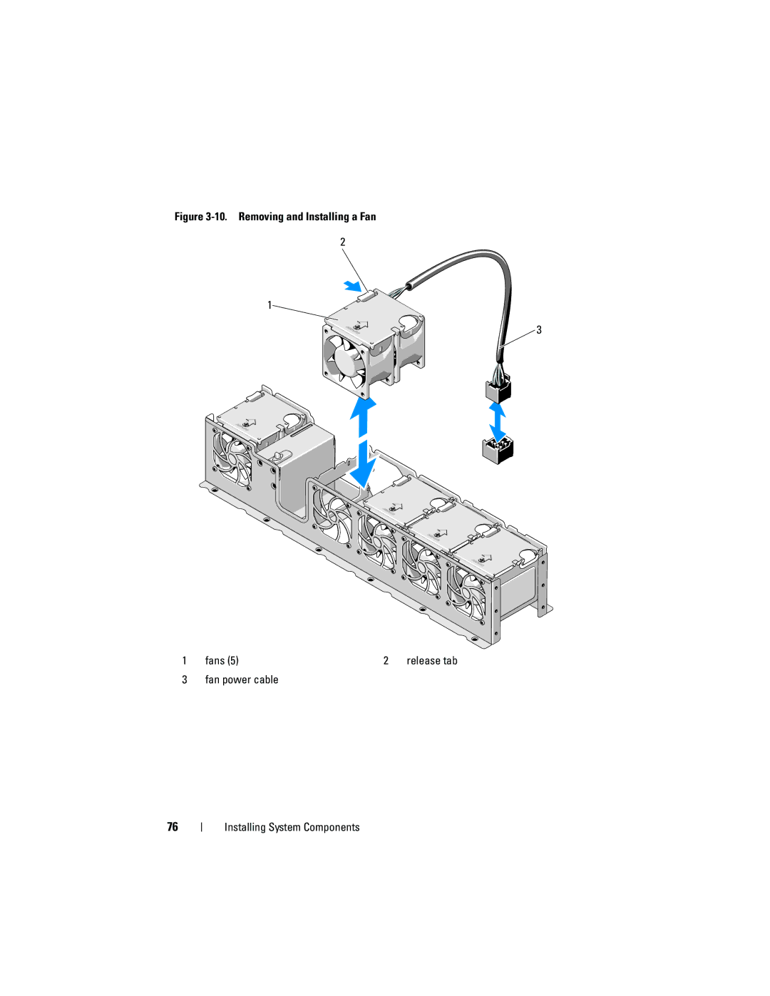 Dell DL2200 owner manual Removing and Installing a Fan Fans, Fan power cable Installing System Components 