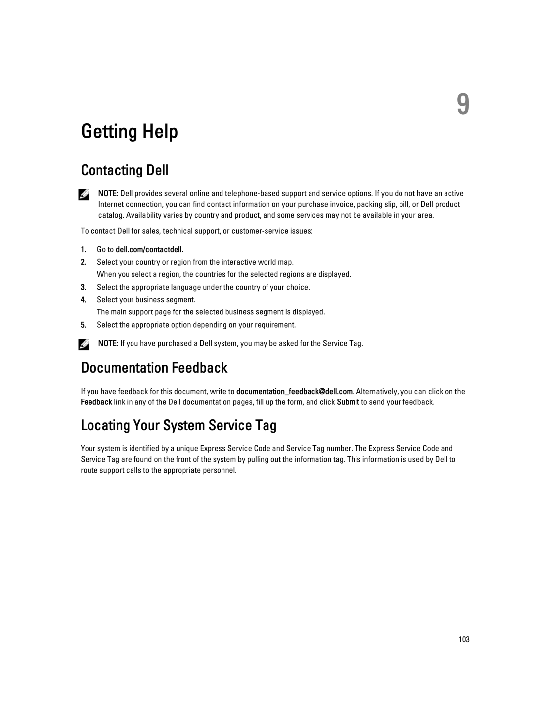 Dell DL4000 owner manual Contacting Dell, Documentation Feedback, Locating Your System Service Tag 