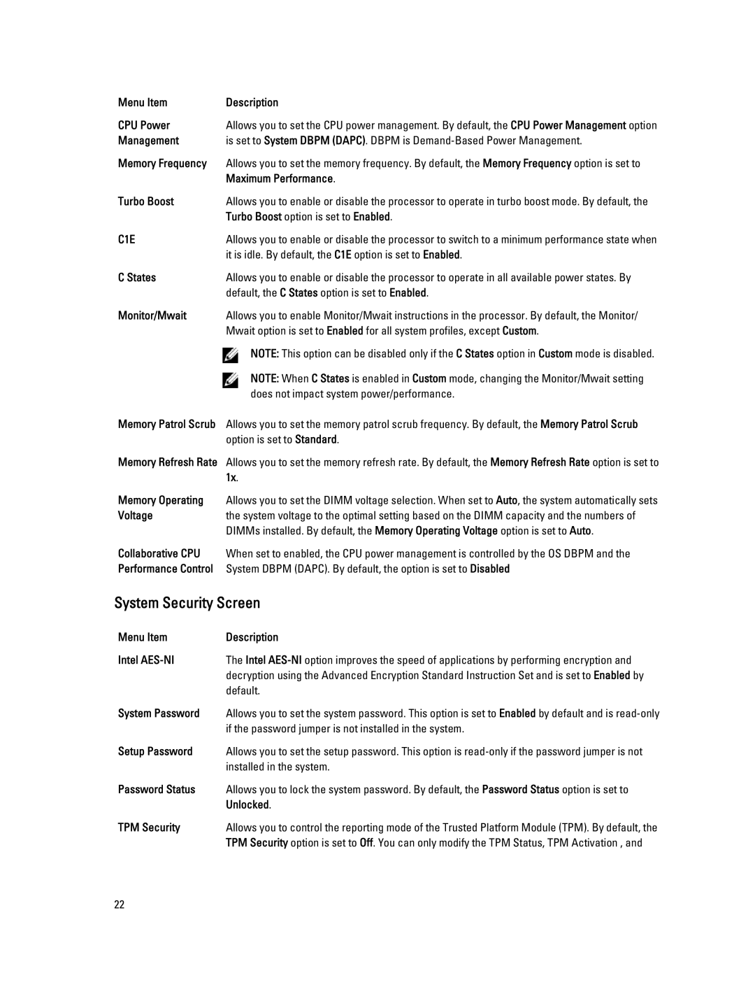 Dell DL4000 owner manual System Security Screen 