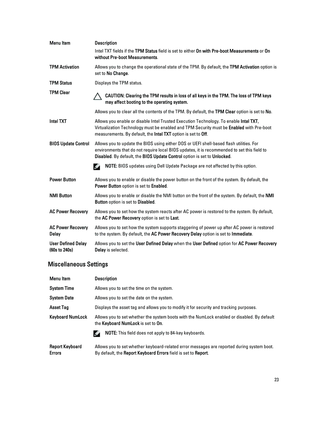 Dell DL4000 owner manual Miscellaneous Settings 