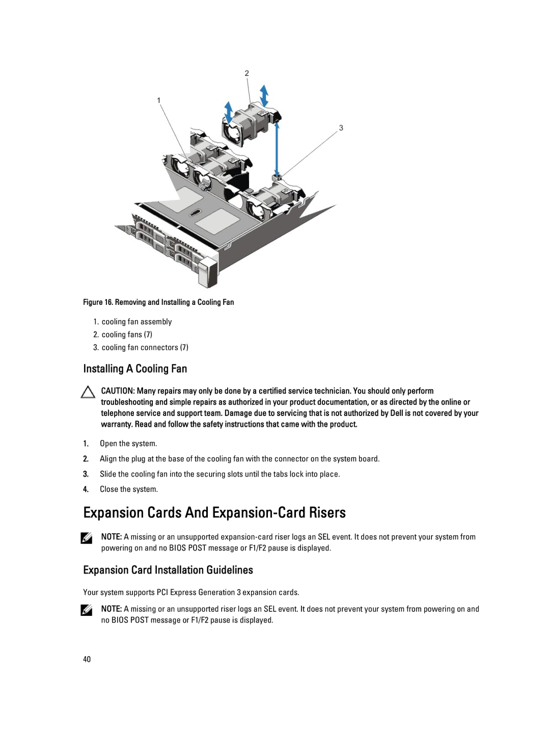 Dell DL4000 Expansion Cards And Expansion-Card Risers, Installing a Cooling Fan, Expansion Card Installation Guidelines 