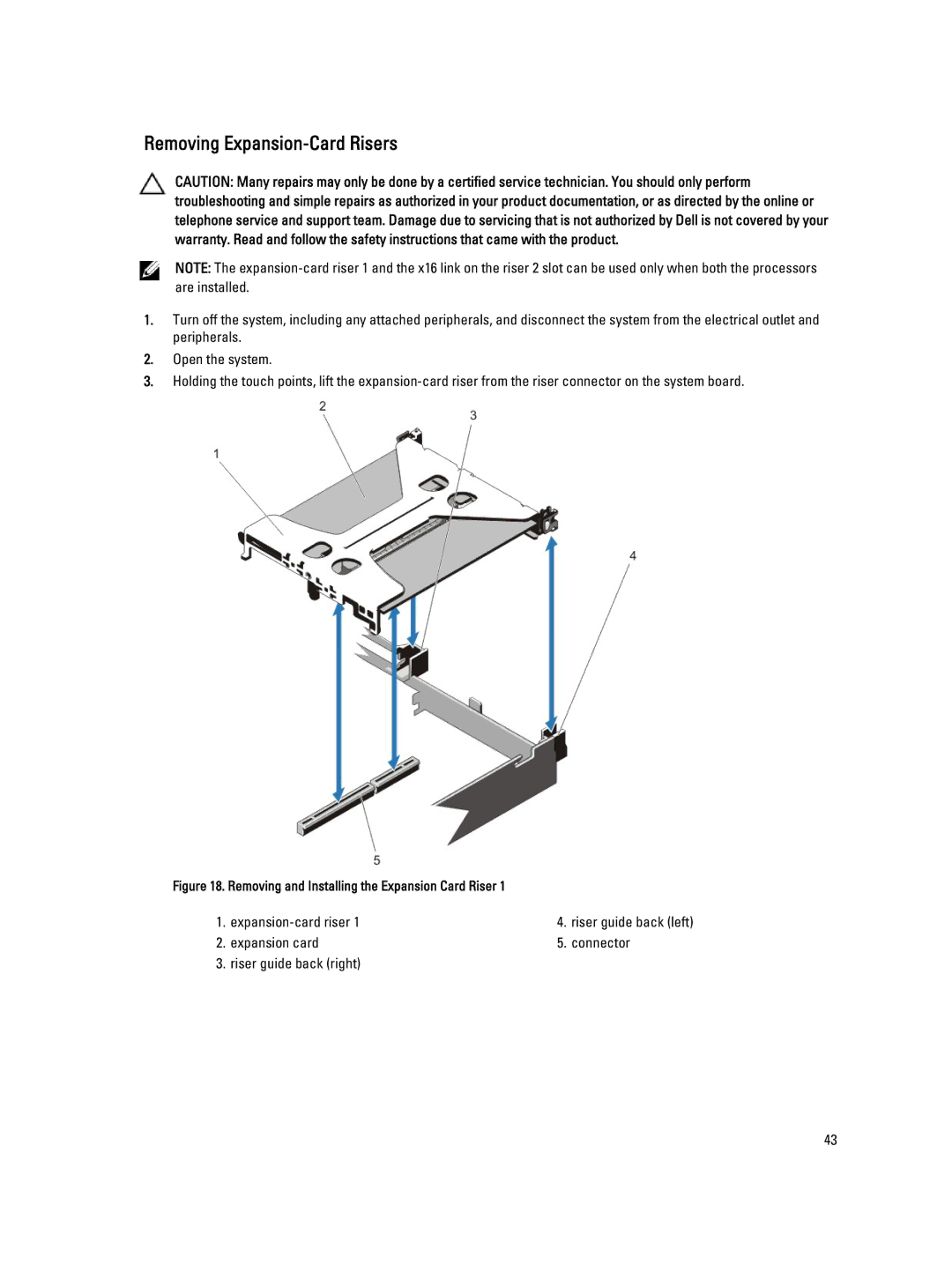 Dell DL4000 owner manual Removing Expansion-Card Risers, Removing and Installing the Expansion Card Riser 