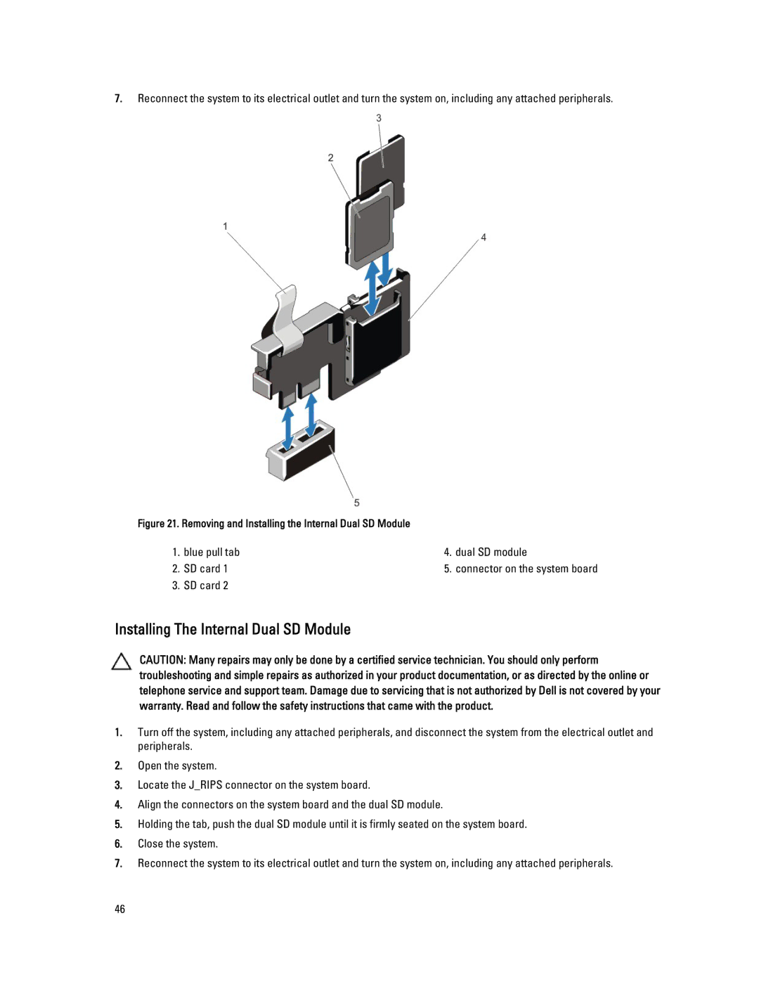 Dell DL4000 owner manual Installing The Internal Dual SD Module, Removing and Installing the Internal Dual SD Module 