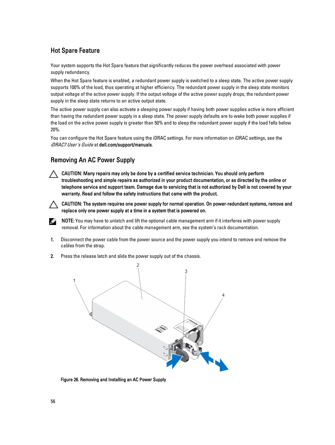 Dell DL4000 owner manual Hot Spare Feature, Removing An AC Power Supply 