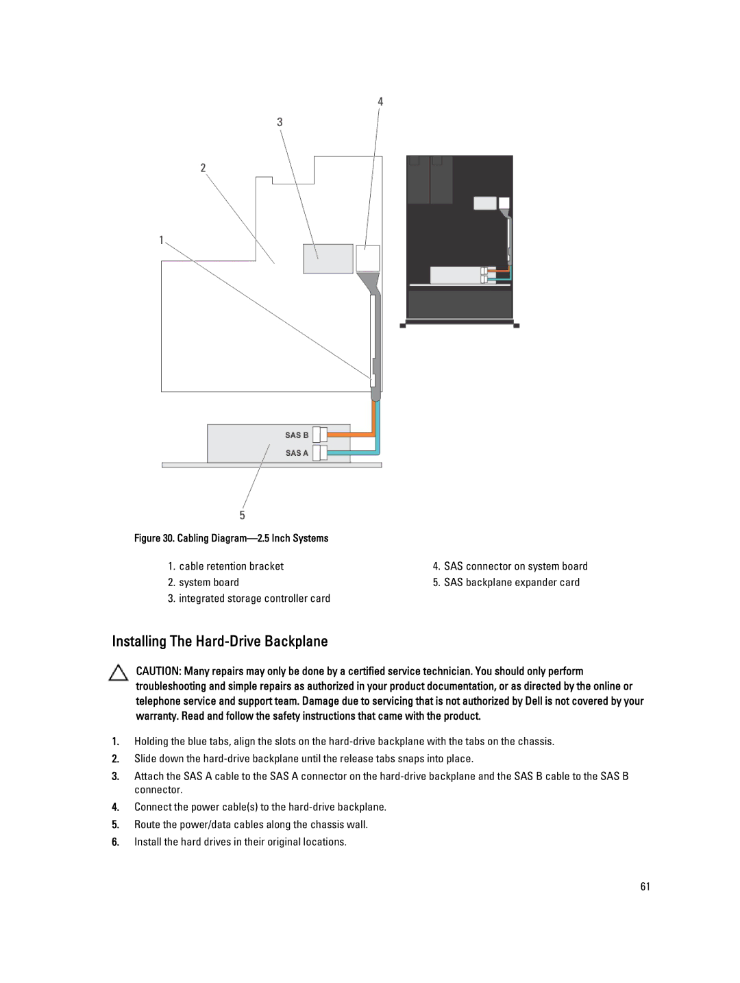 Dell DL4000 owner manual Installing The Hard-Drive Backplane, Cabling Diagram-2.5 Inch Systems 