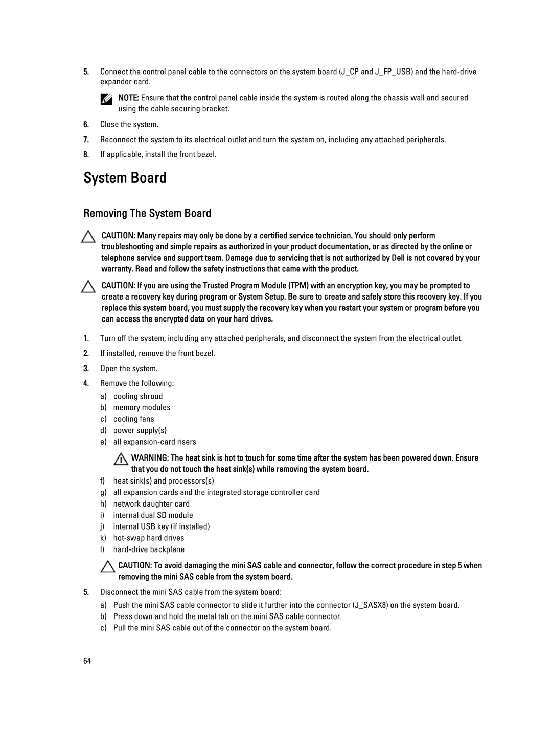 Dell DL4000 owner manual Removing The System Board 