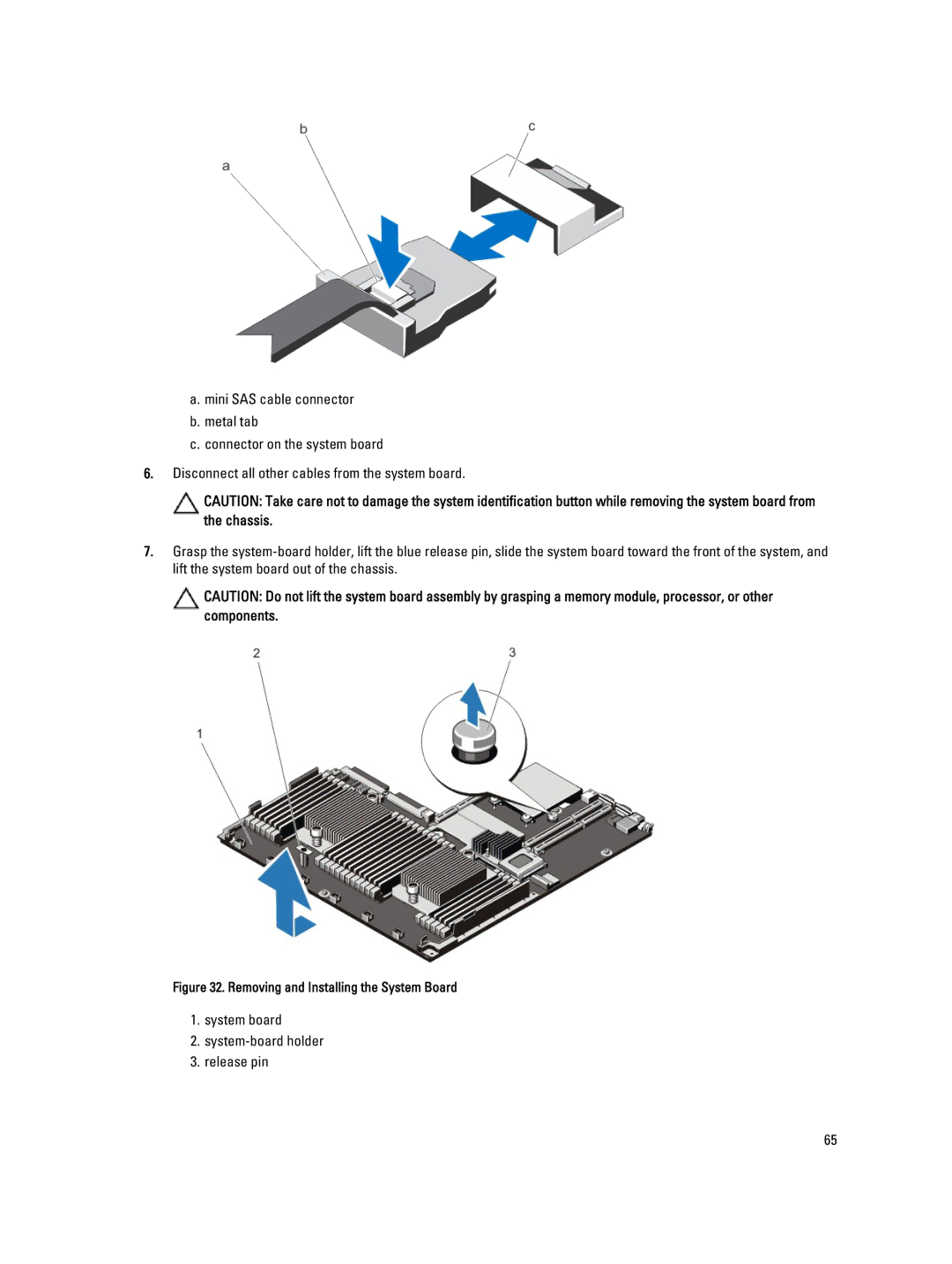 Dell DL4000 owner manual System board System-board holder Release pin 