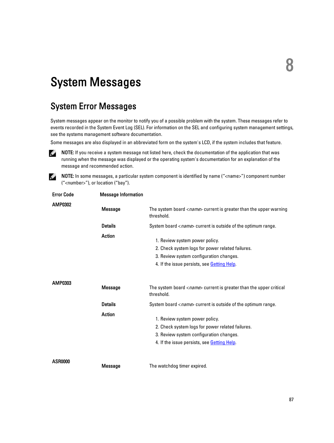 Dell DL4000 owner manual System Error Messages 