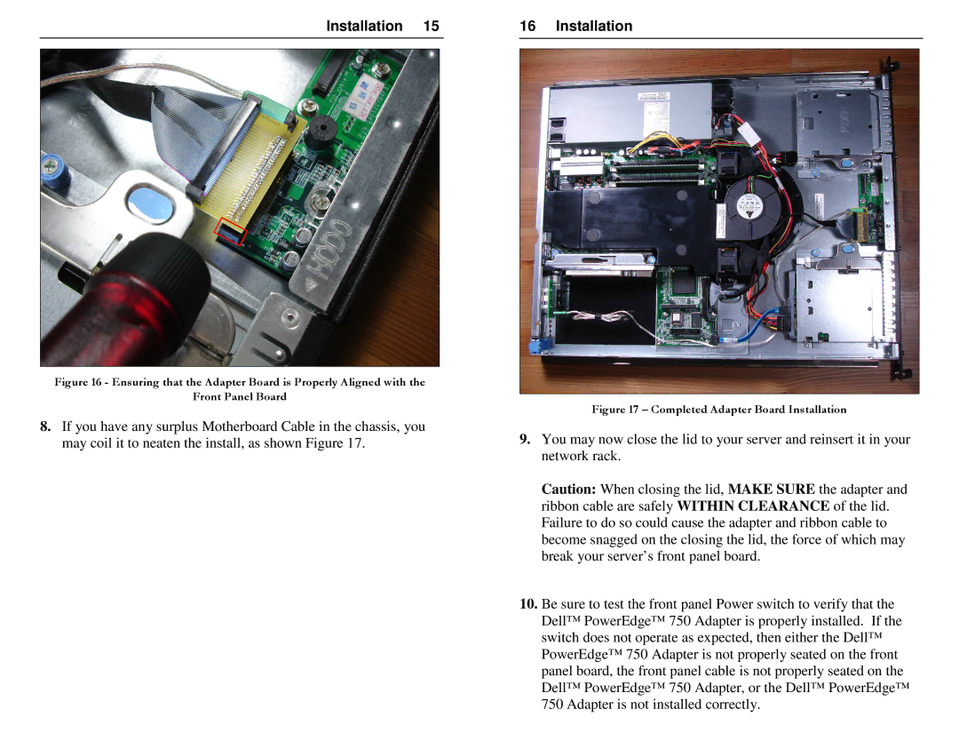 Dell DPE750 manual Completed Adapter Board Installation 