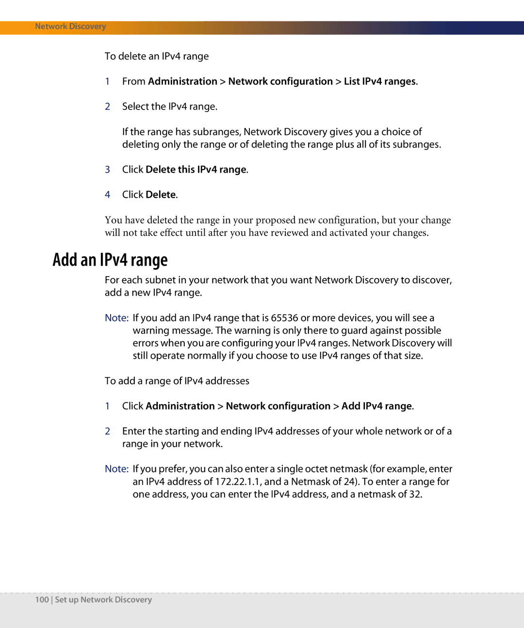 Dell DPND-523-EN12 manual Add an IPv4 range, Click Delete this IPv4 range 