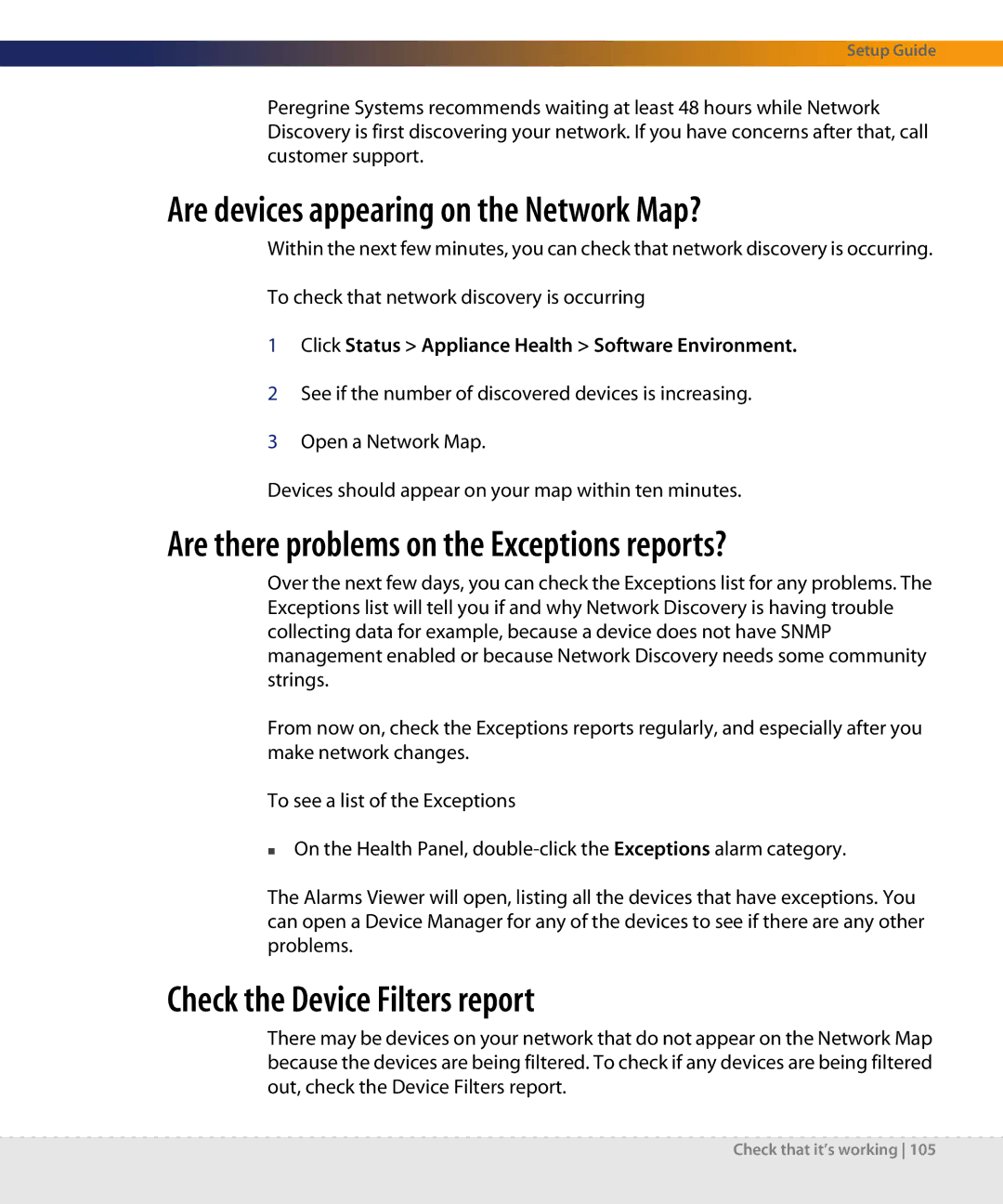 Dell DPND-523-EN12 manual Are devices appearing on the Network Map?, Are there problems on the Exceptions reports? 