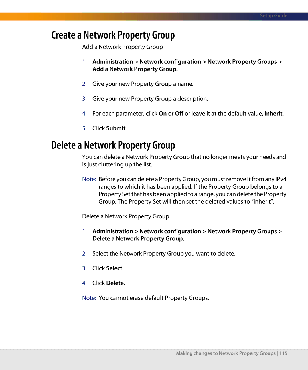 Dell DPND-523-EN12 manual Create a Network Property Group, Delete a Network Property Group 