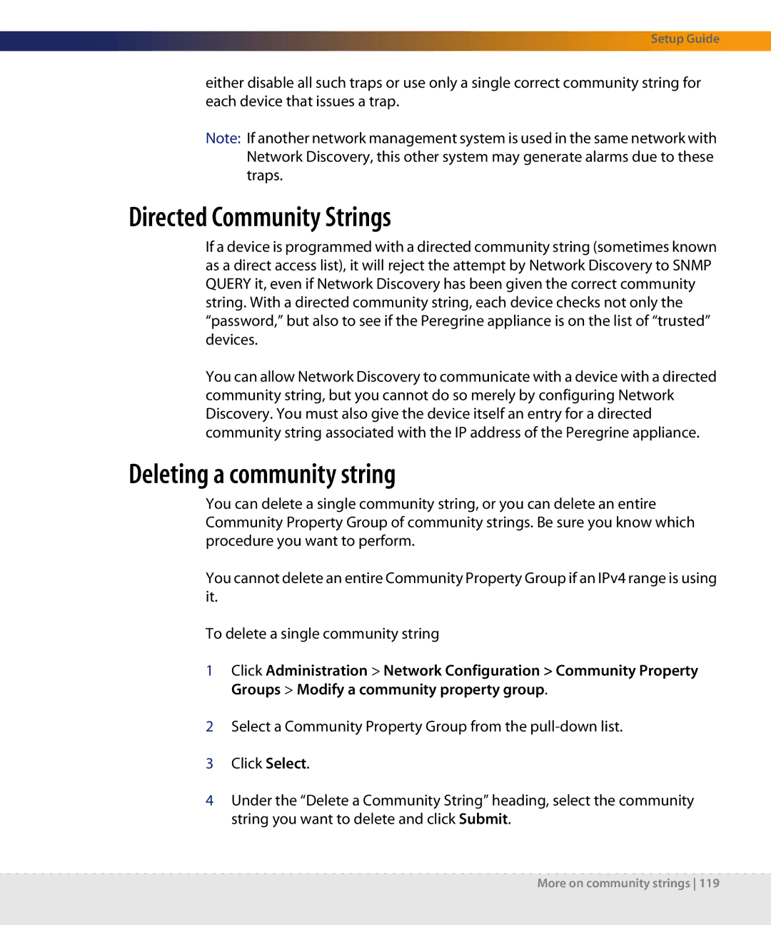 Dell DPND-523-EN12 manual Directed Community Strings, Deleting a community string 