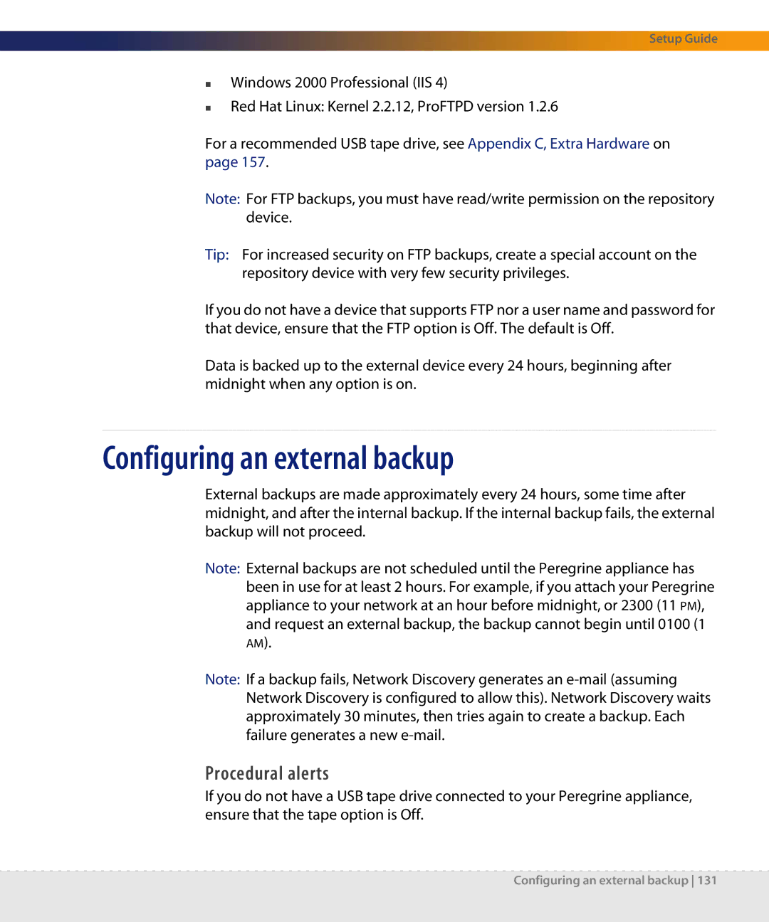 Dell DPND-523-EN12 manual Configuring an external backup, Procedural alerts 