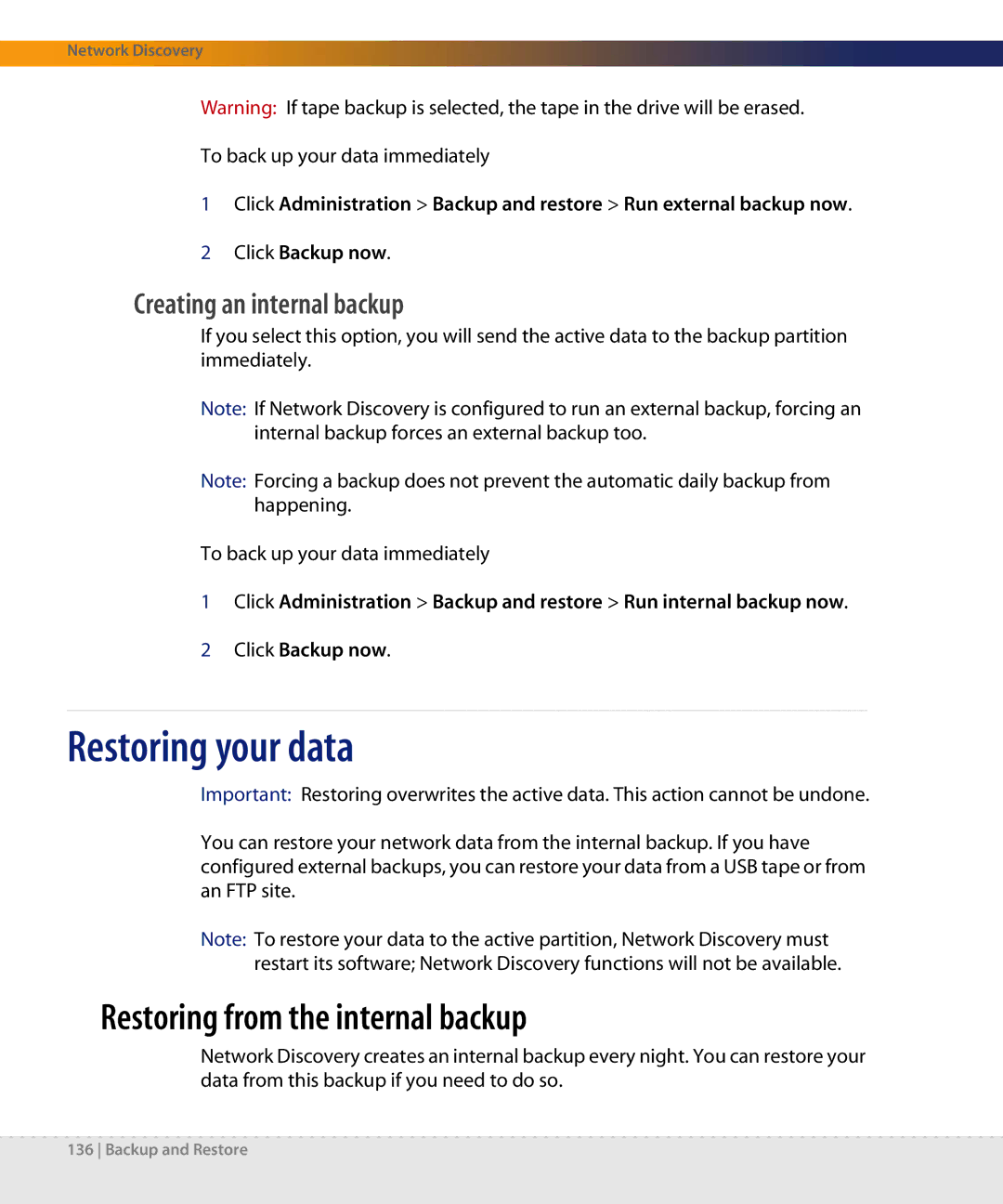 Dell DPND-523-EN12 manual Restoring your data, Restoring from the internal backup 