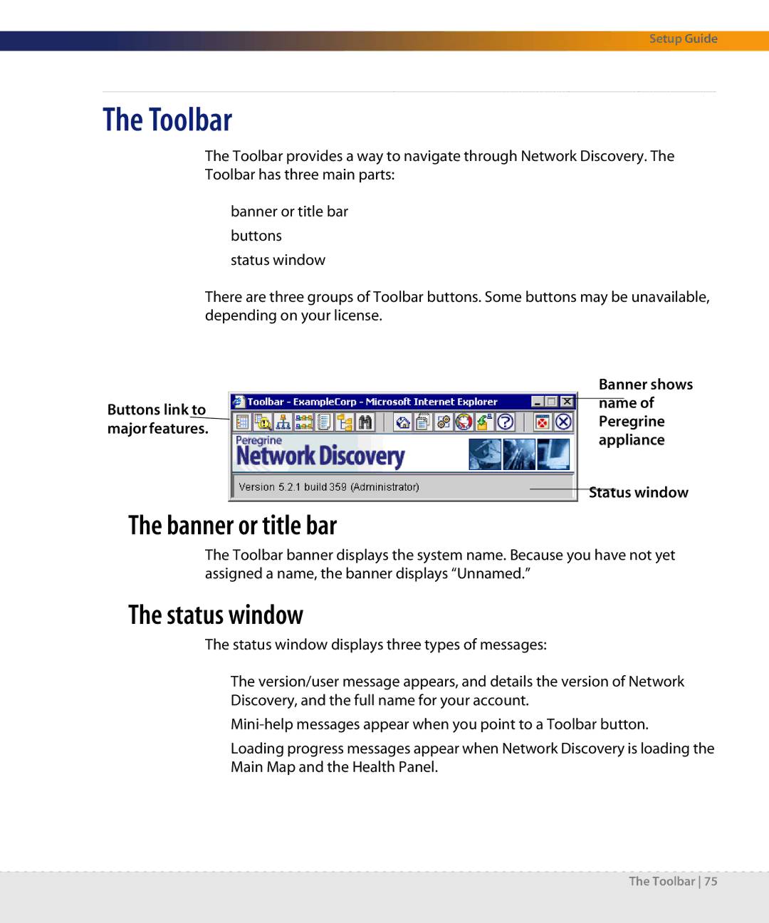 Dell DPND-523-EN12 manual Toolbar, Banner or title bar, Status window 