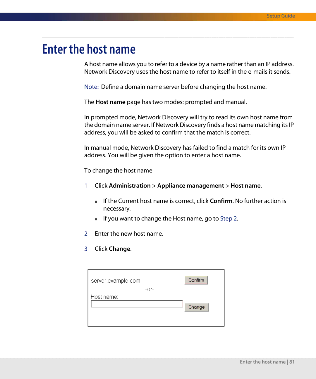 Dell DPND-523-EN12 Enter the host name, Host name page has two modes prompted and manual 