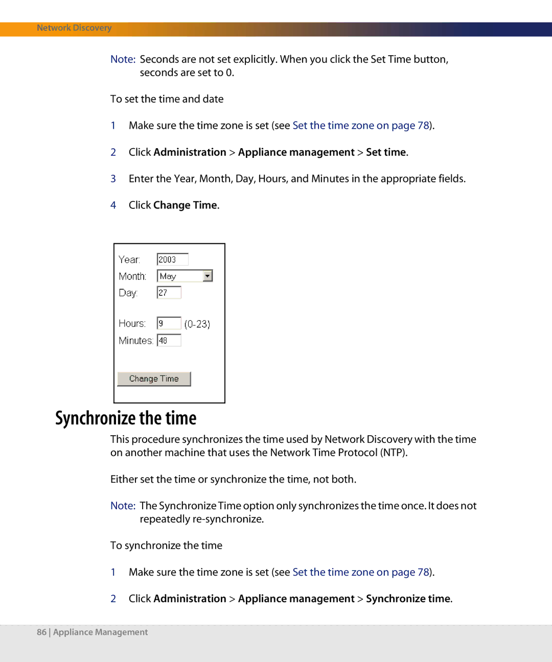 Dell DPND-523-EN12 manual Synchronize the time 