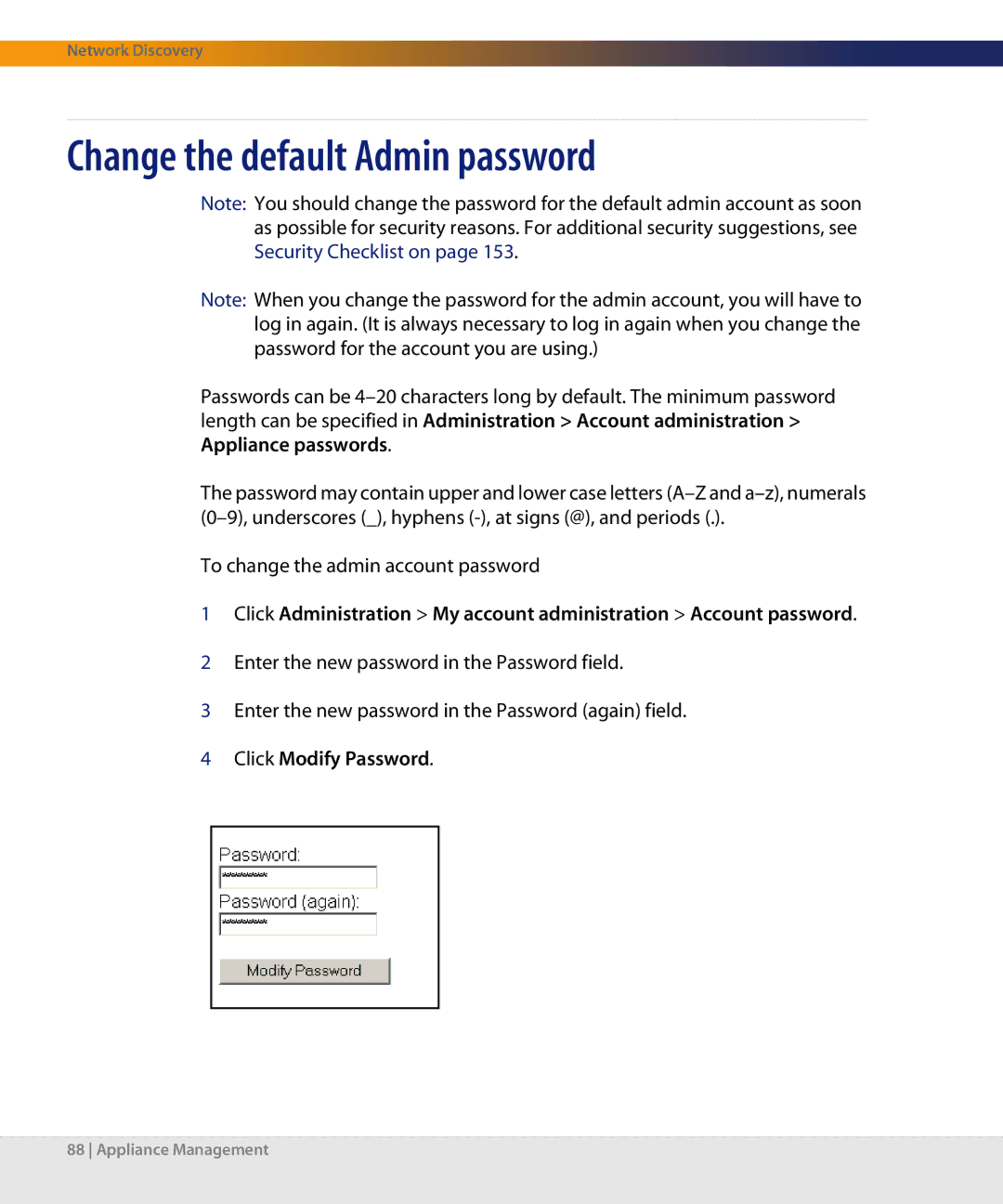 Dell DPND-523-EN12 manual Change the default Admin password 