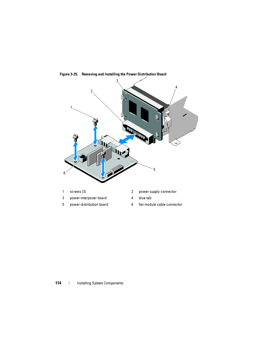 Dell DR4000 owner manual 114, Removing and Installing the Power Distribution Board 