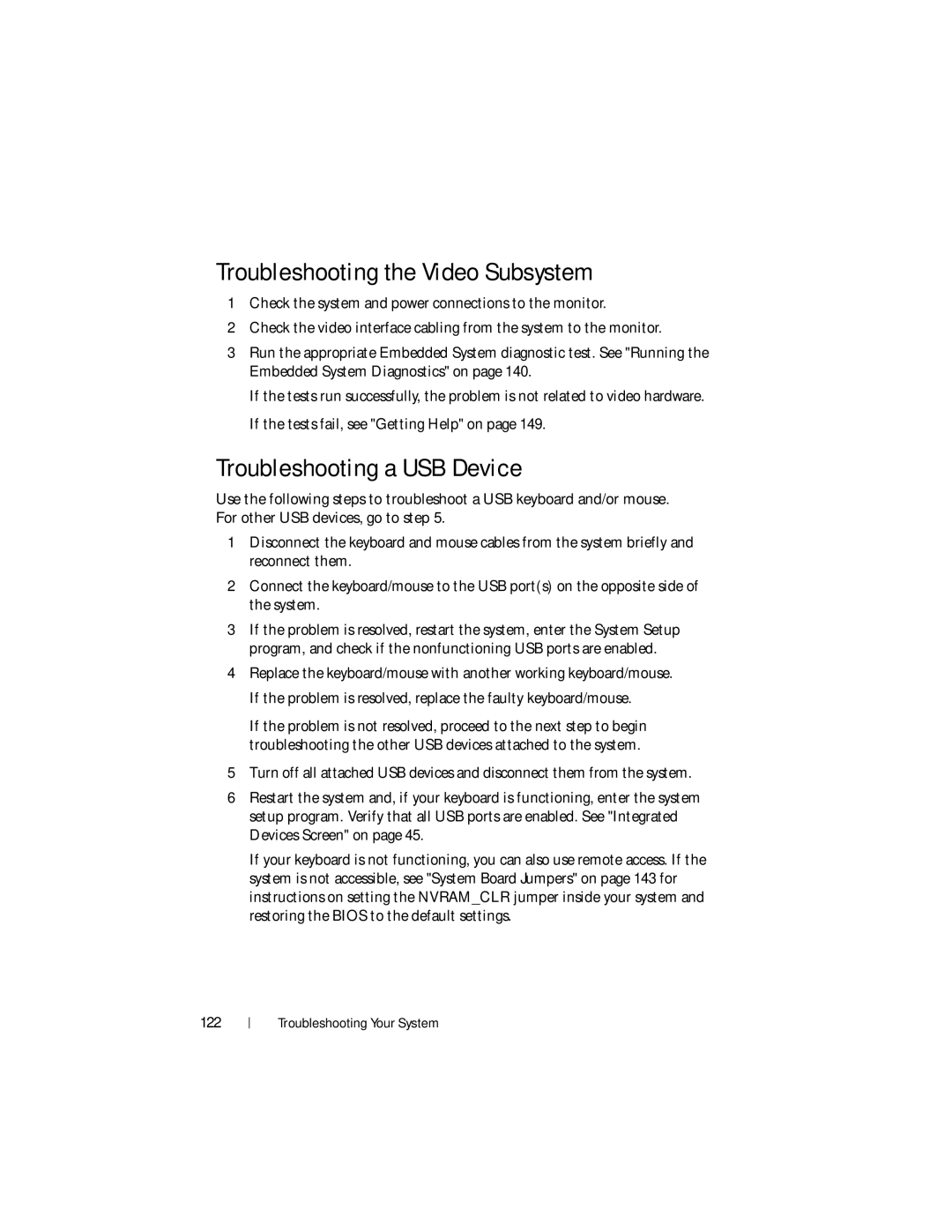 Dell DR4000 owner manual Troubleshooting the Video Subsystem, Troubleshooting a USB Device, 122 