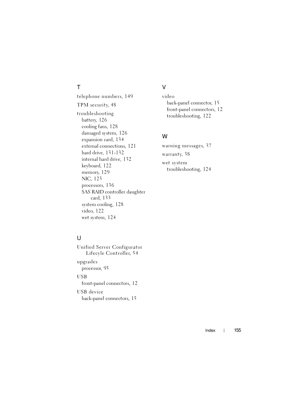 Dell DR4000 owner manual Usb, 155 