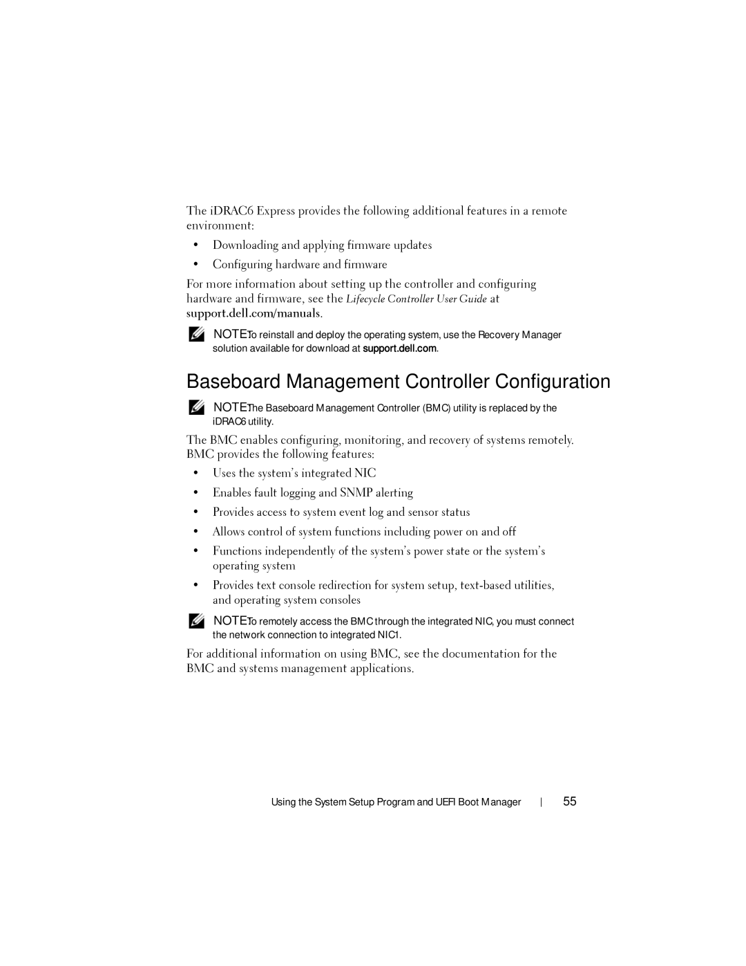 Dell DR4000 owner manual Baseboard Management Controller Configuration 