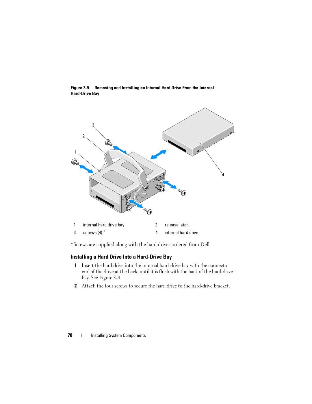 Dell DR4000 owner manual Installing a Hard Drive Into a Hard-Drive Bay 