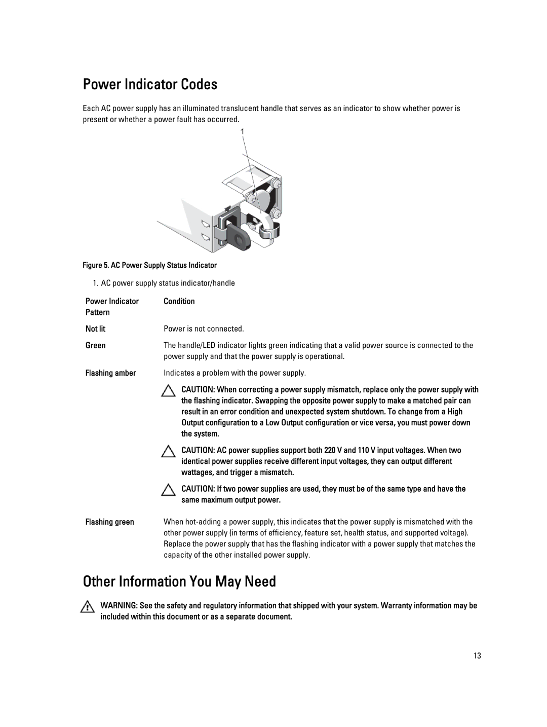 Dell DR4100 owner manual Power Indicator Codes, Other Information You May Need 