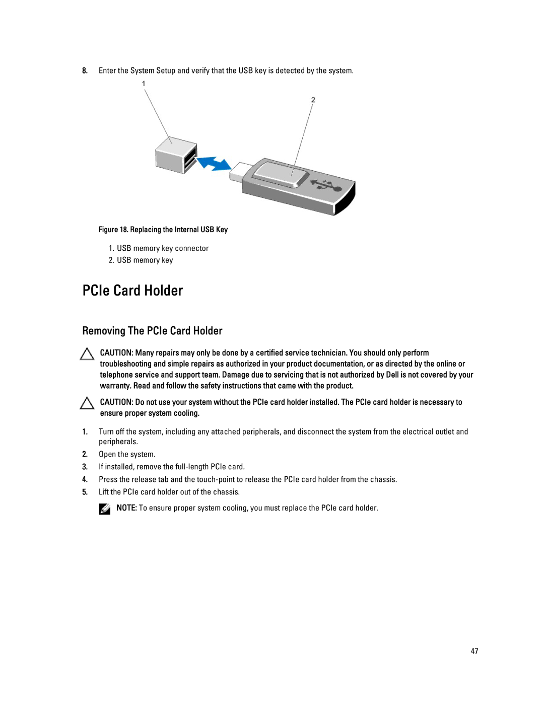 Dell DR4100 owner manual Removing The PCIe Card Holder 