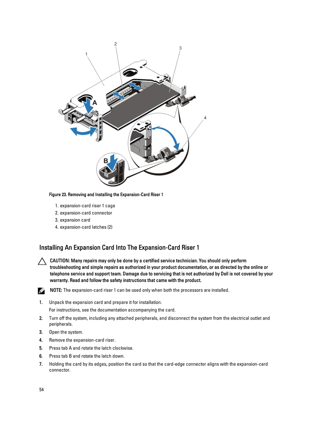 Dell DR4100 Installing An Expansion Card Into The Expansion-Card Riser, Removing and Installing the Expansion-Card Riser 