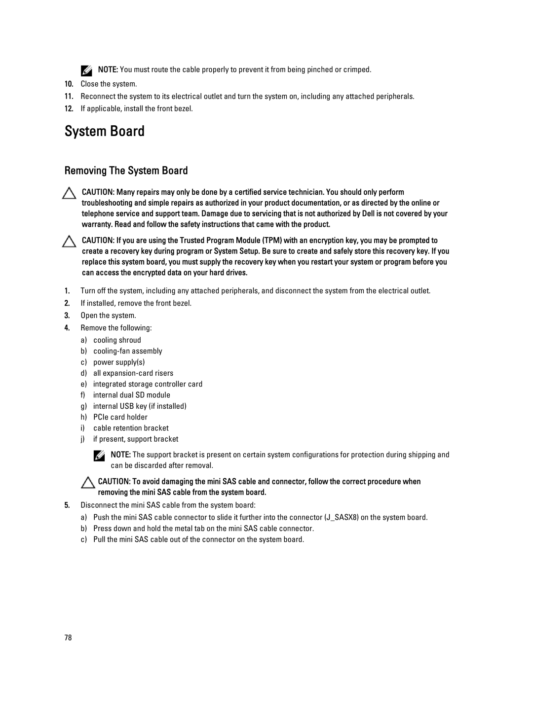 Dell DR4100 owner manual Removing The System Board 