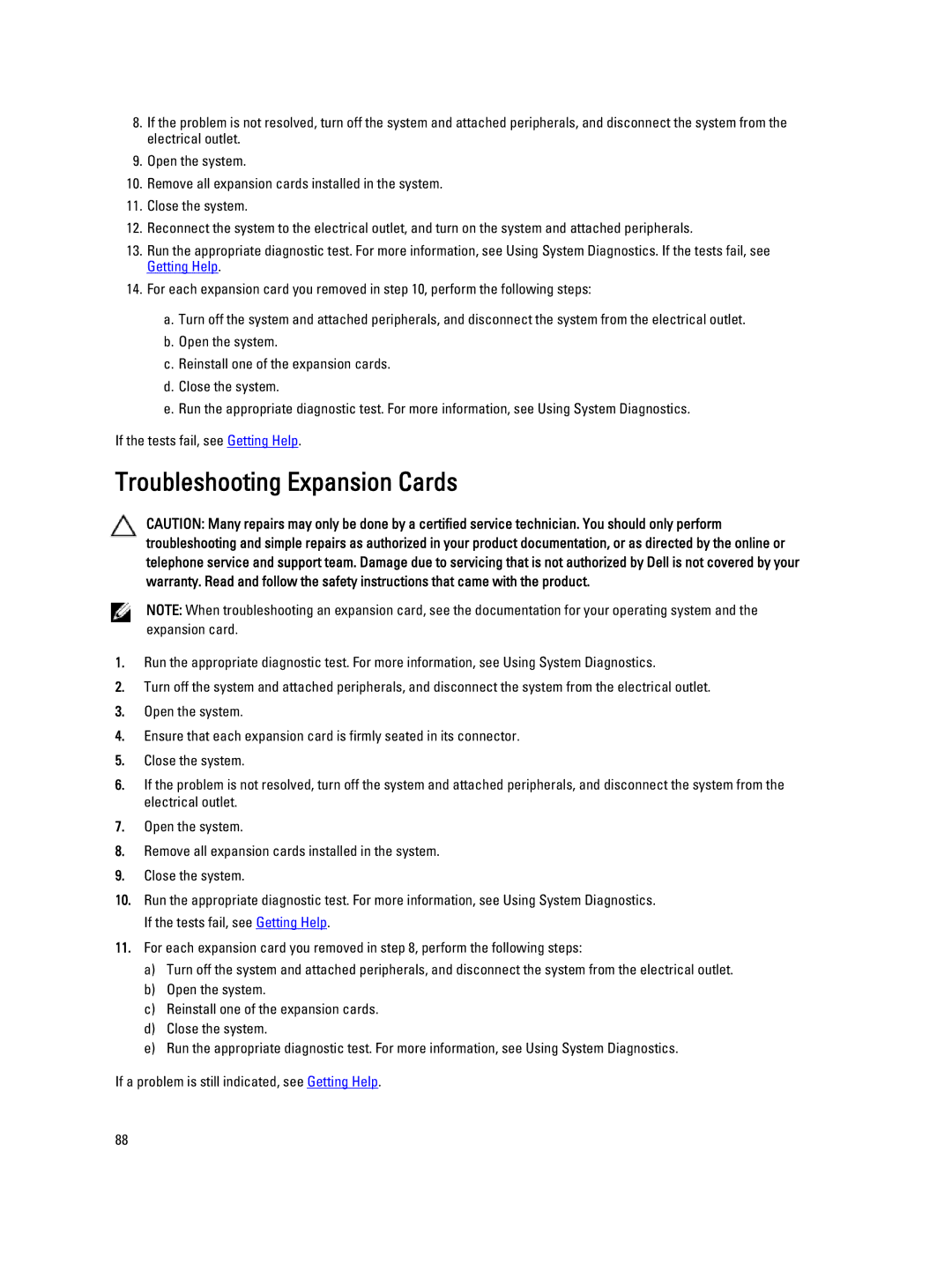 Dell DR4100 owner manual Troubleshooting Expansion Cards 