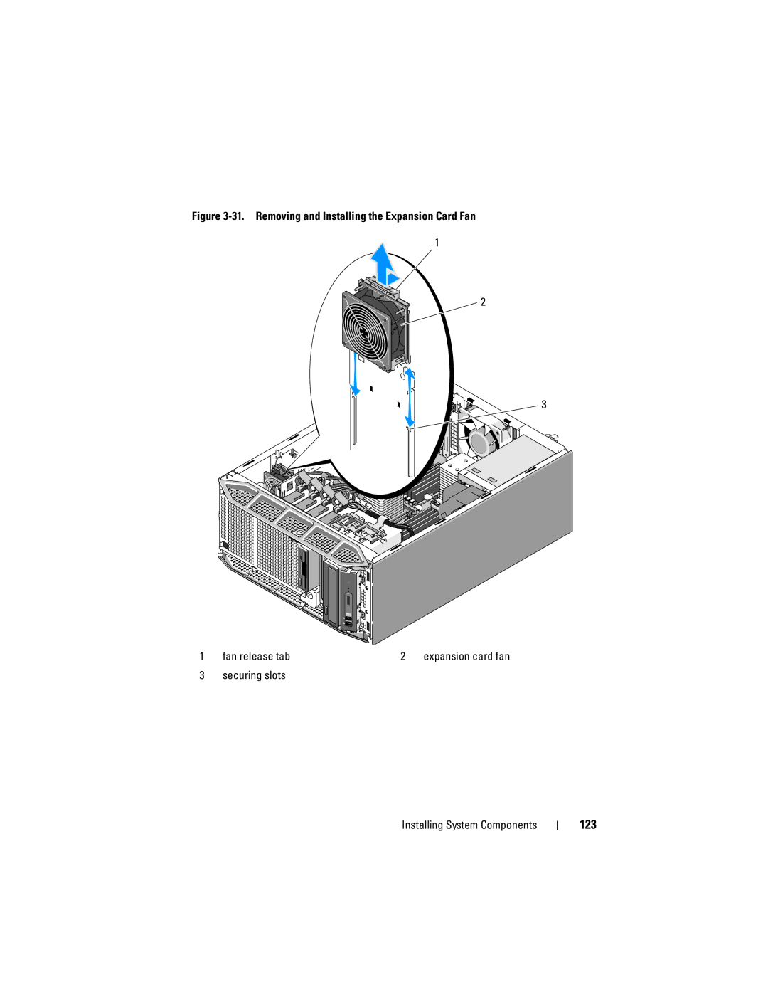 Dell T605, DR715 owner manual 123, Securing slots Installing System Components 