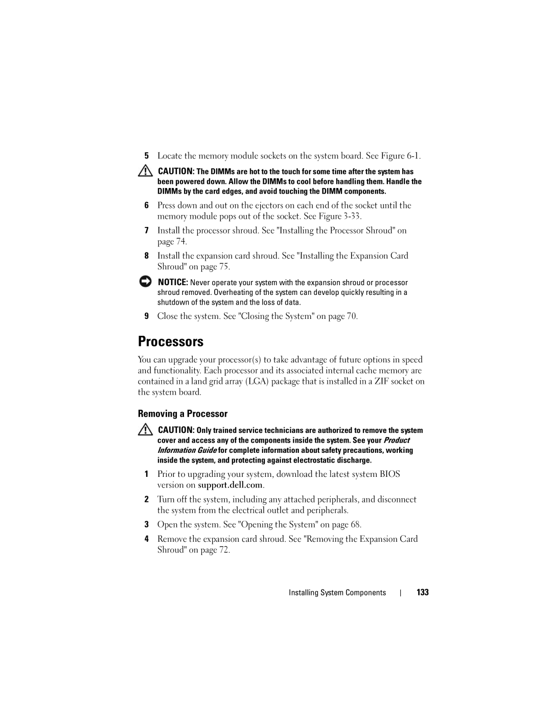 Dell T605, DR715 owner manual Processors, Removing a Processor, 133 