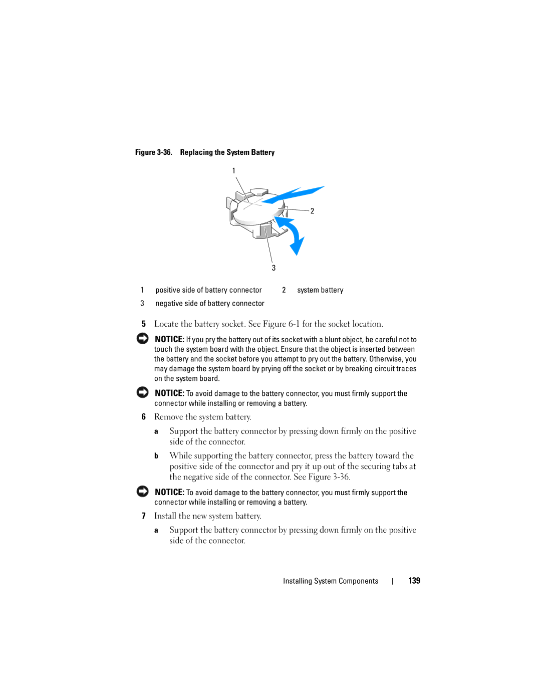 Dell T605, DR715 owner manual 139, Replacing the System Battery 