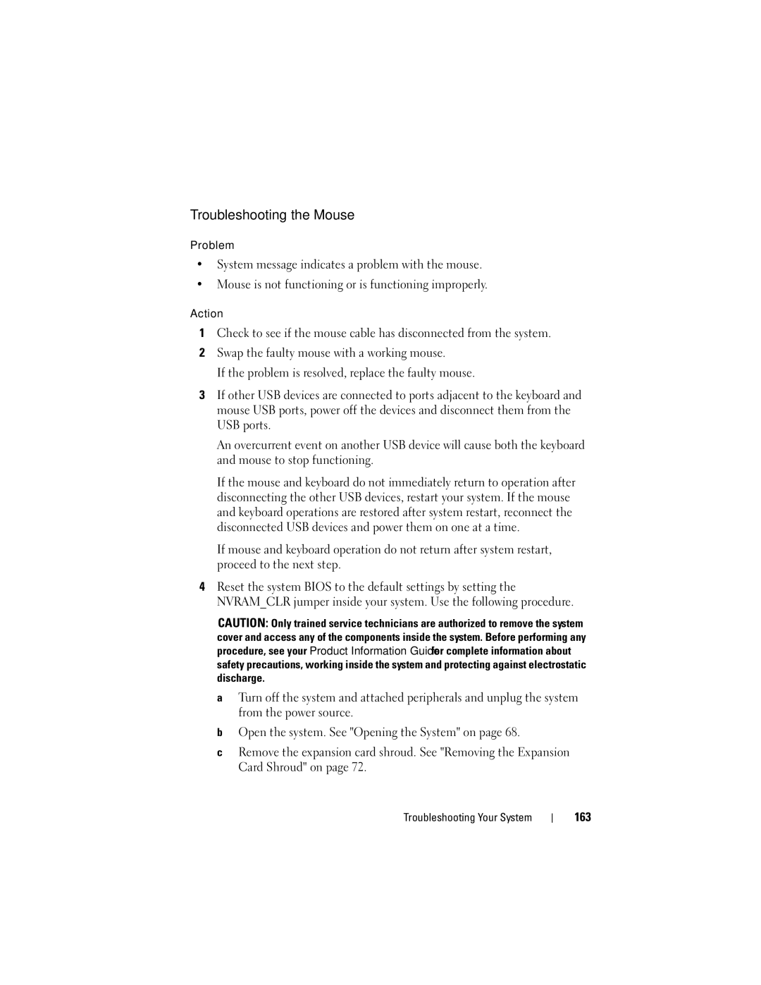 Dell T605, DR715 owner manual Troubleshooting the Mouse, 163 