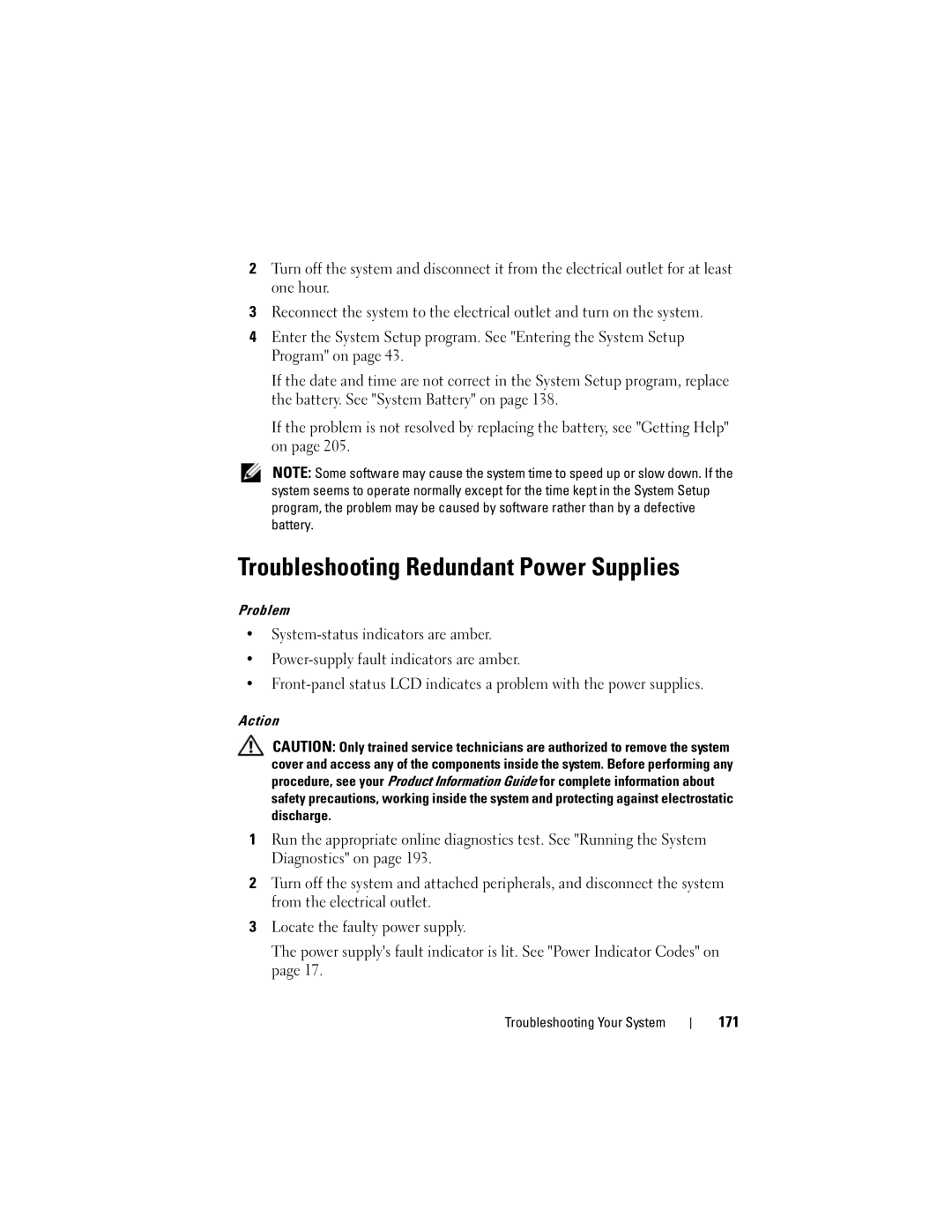 Dell T605, DR715 owner manual Troubleshooting Redundant Power Supplies, 171 