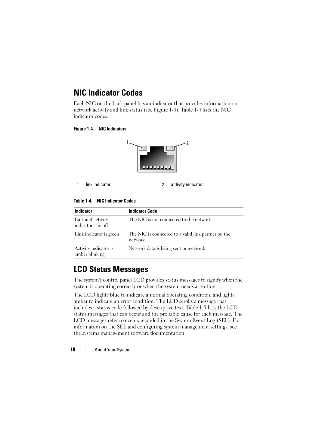 Dell DR715, T605 owner manual NIC Indicator Codes, LCD Status Messages 