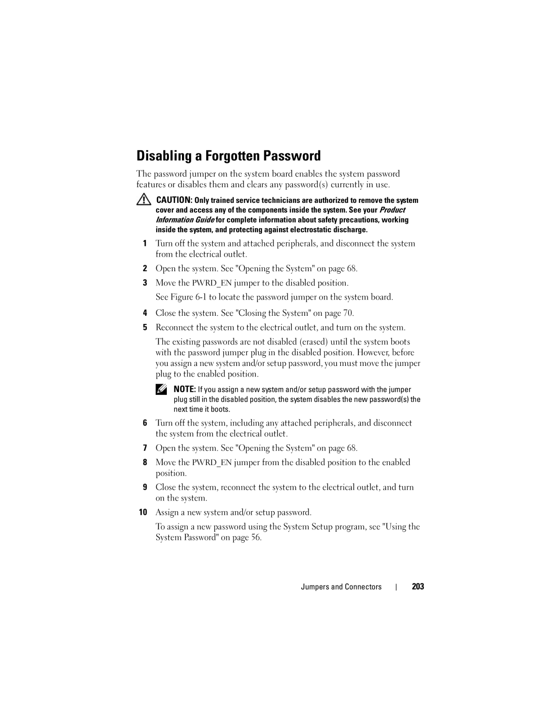 Dell T605, DR715 owner manual Disabling a Forgotten Password, 203 