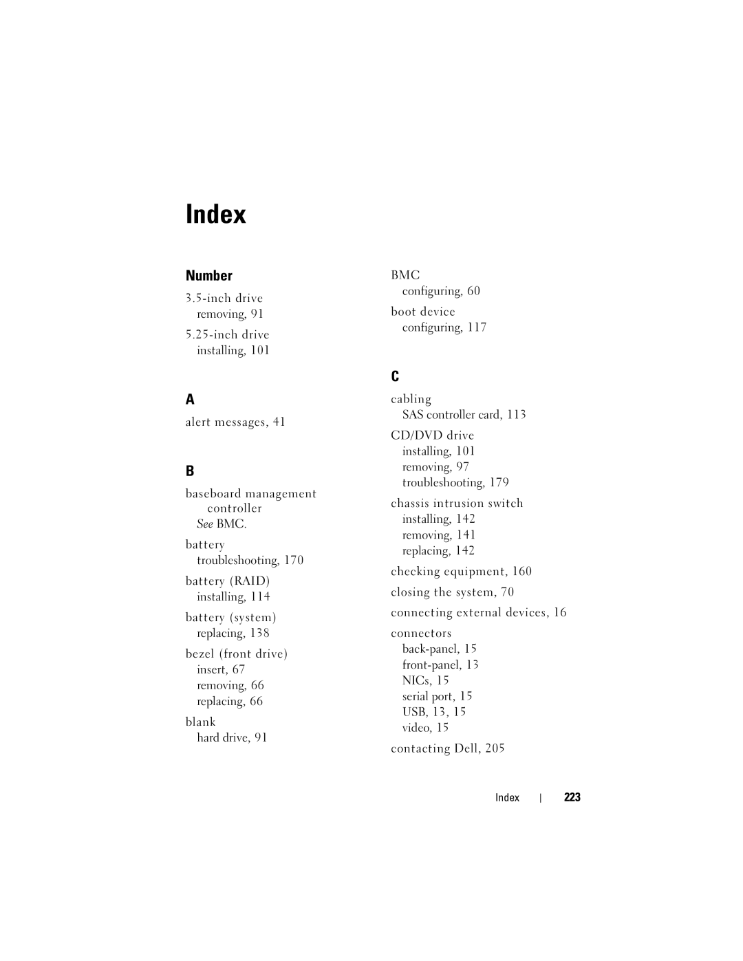 Dell T605, DR715 owner manual 223, Index 