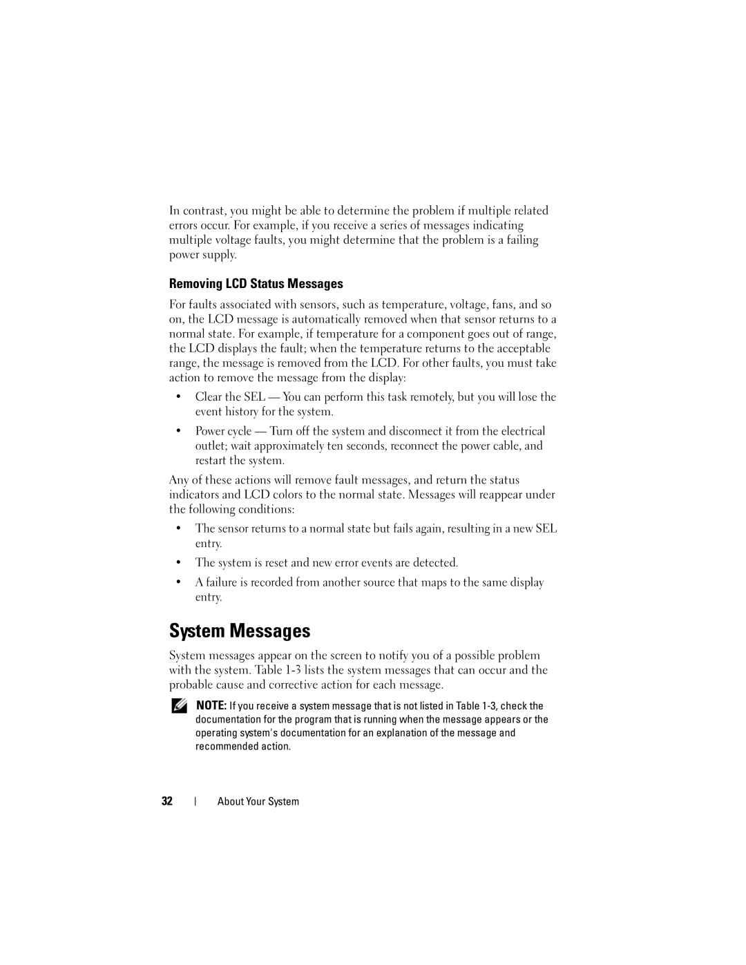 Dell DR715, T605 owner manual System Messages, Removing LCD Status Messages 