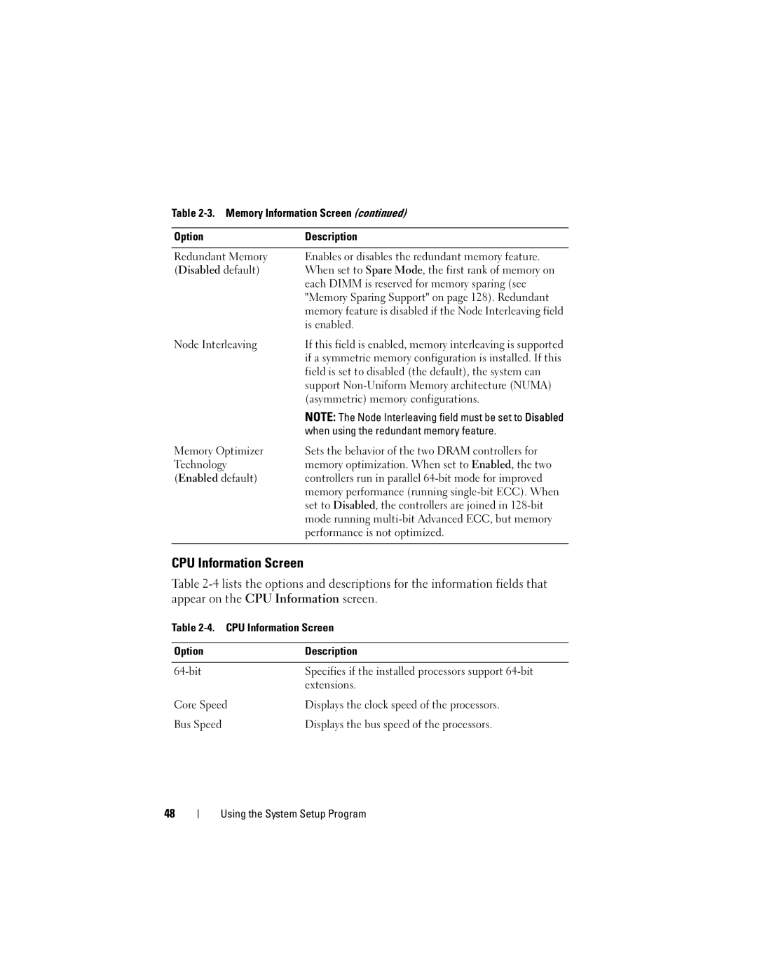 Dell DR715, T605 owner manual CPU Information Screen 