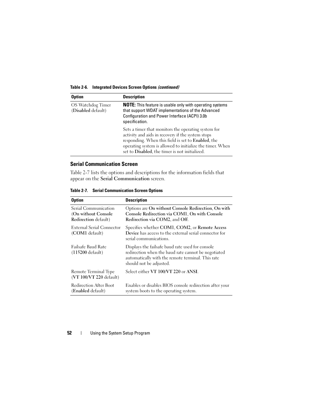 Dell DR715, T605 owner manual Serial Communication Screen 