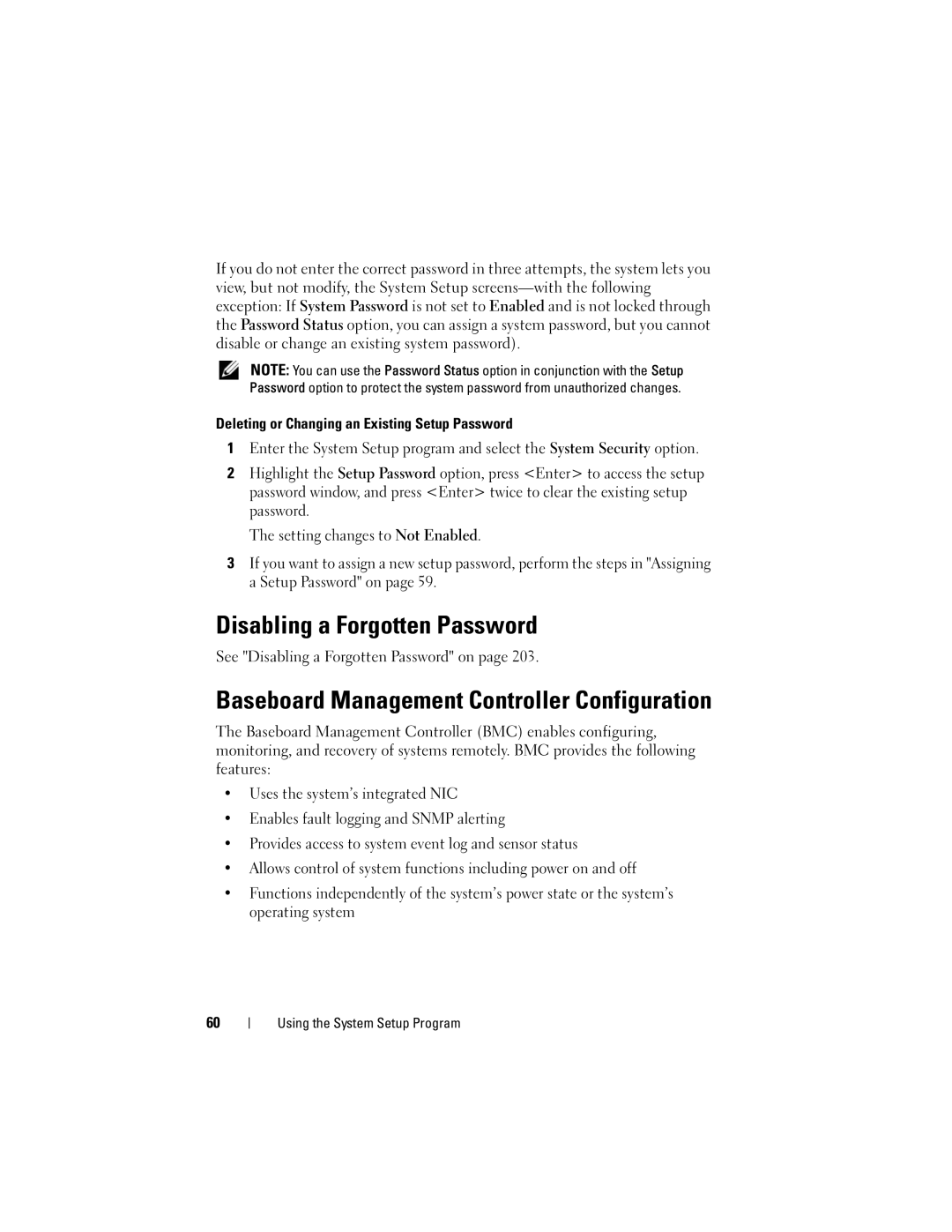 Dell DR715, T605 owner manual Disabling a Forgotten Password, Baseboard Management Controller Configuration 