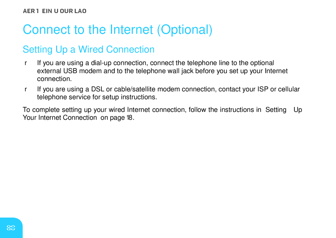 Dell DRF37, P06T manual Connect to the Internet Optional, Setting Up a Wired Connection 