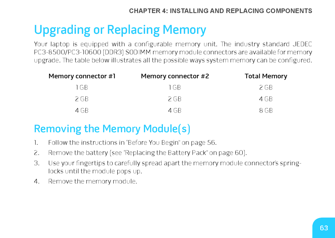 Dell P06T, DRF37 manual Upgrading or Replacing Memory, Removing the Memory Modules 