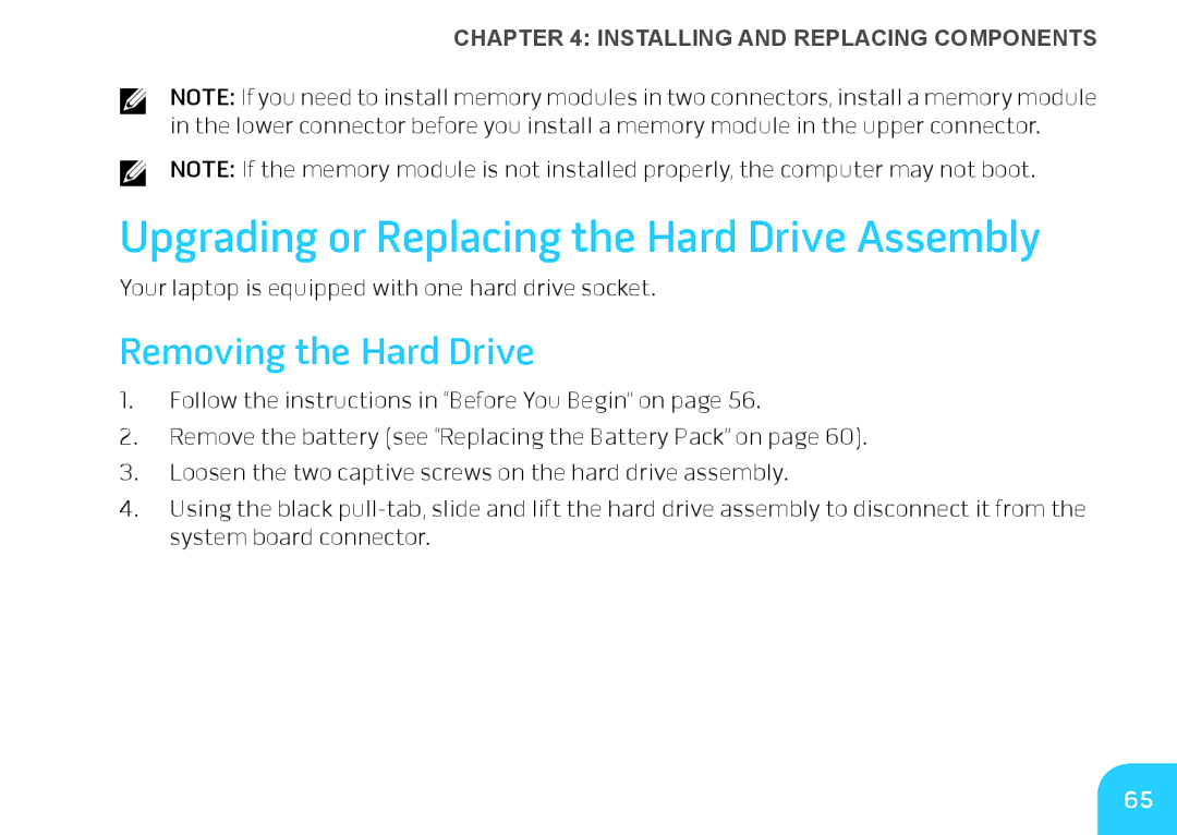 Dell P06T, DRF37 manual Upgrading or Replacing the Hard Drive Assembly, Removing the Hard Drive 