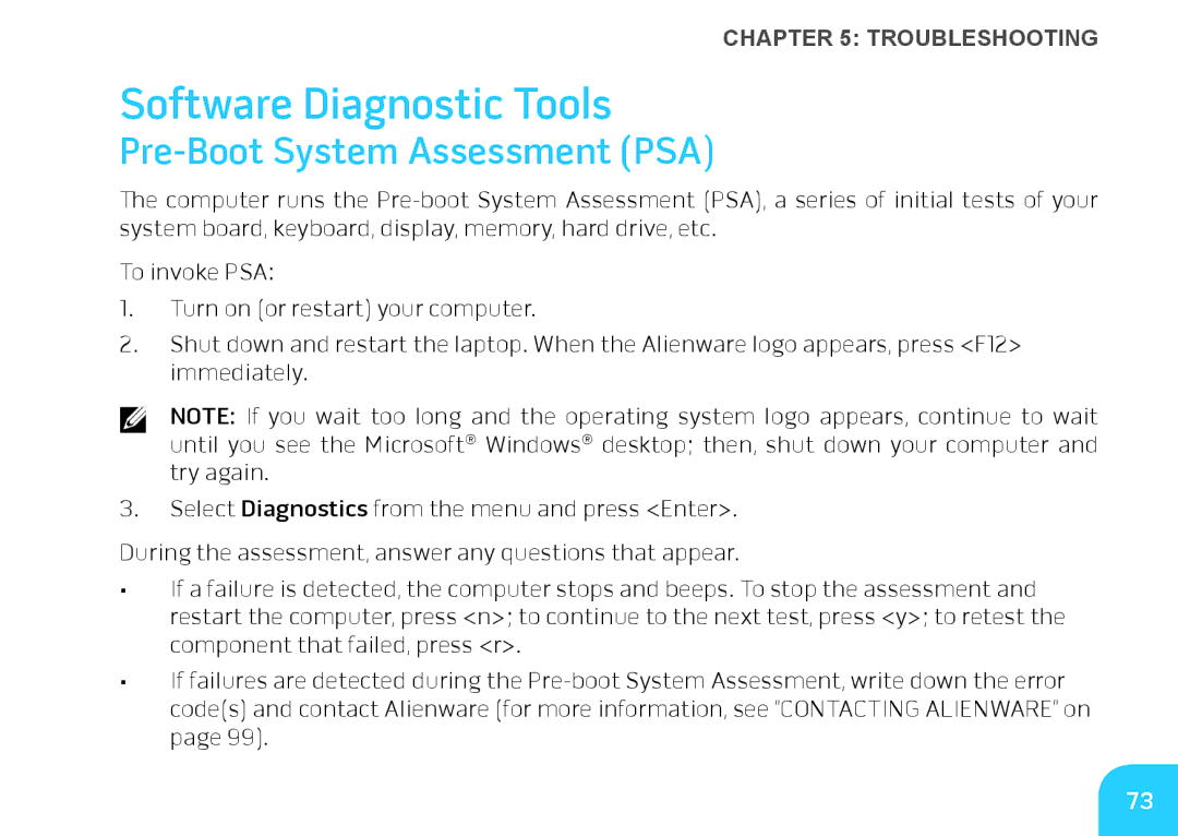 Dell P06T, DRF37 manual Software Diagnostic Tools, Pre-Boot System Assessment PSA 