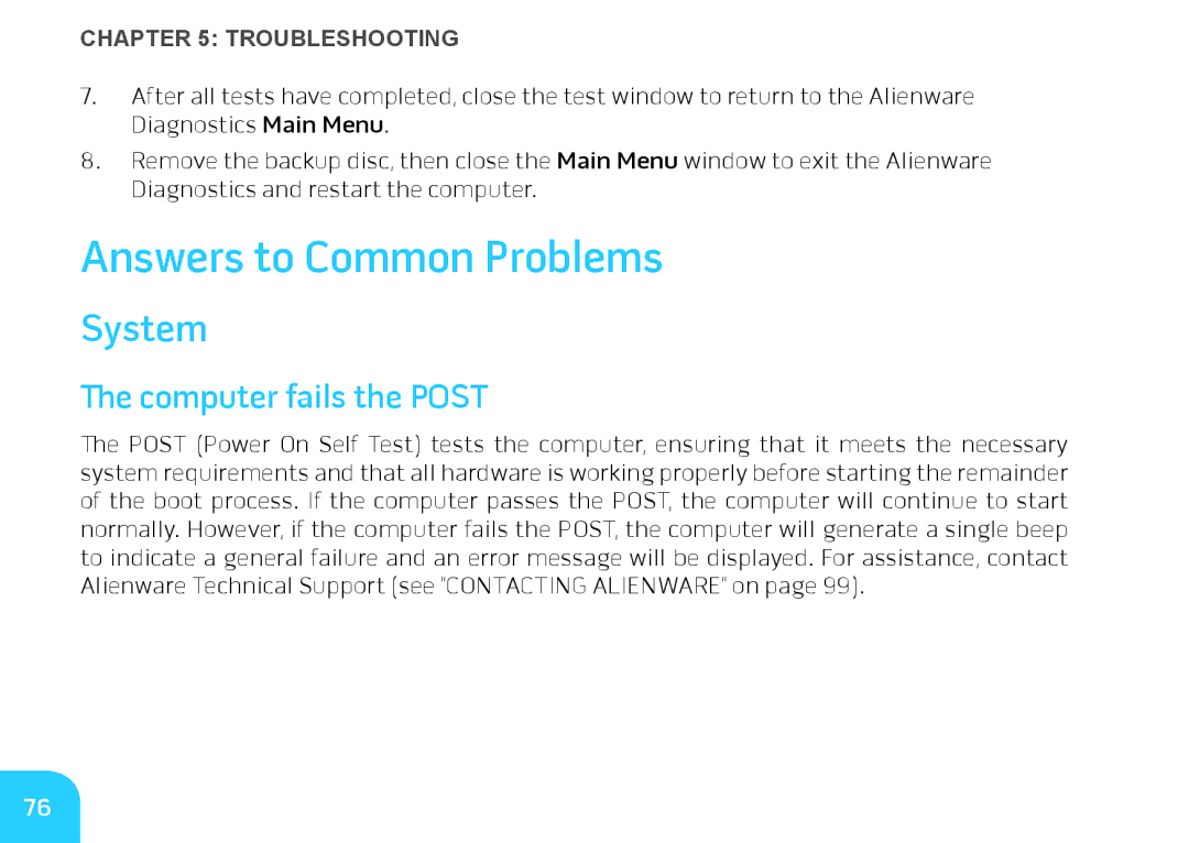 Dell DRF37, P06T manual Answers to Common Problems, System, Computer fails the Post 